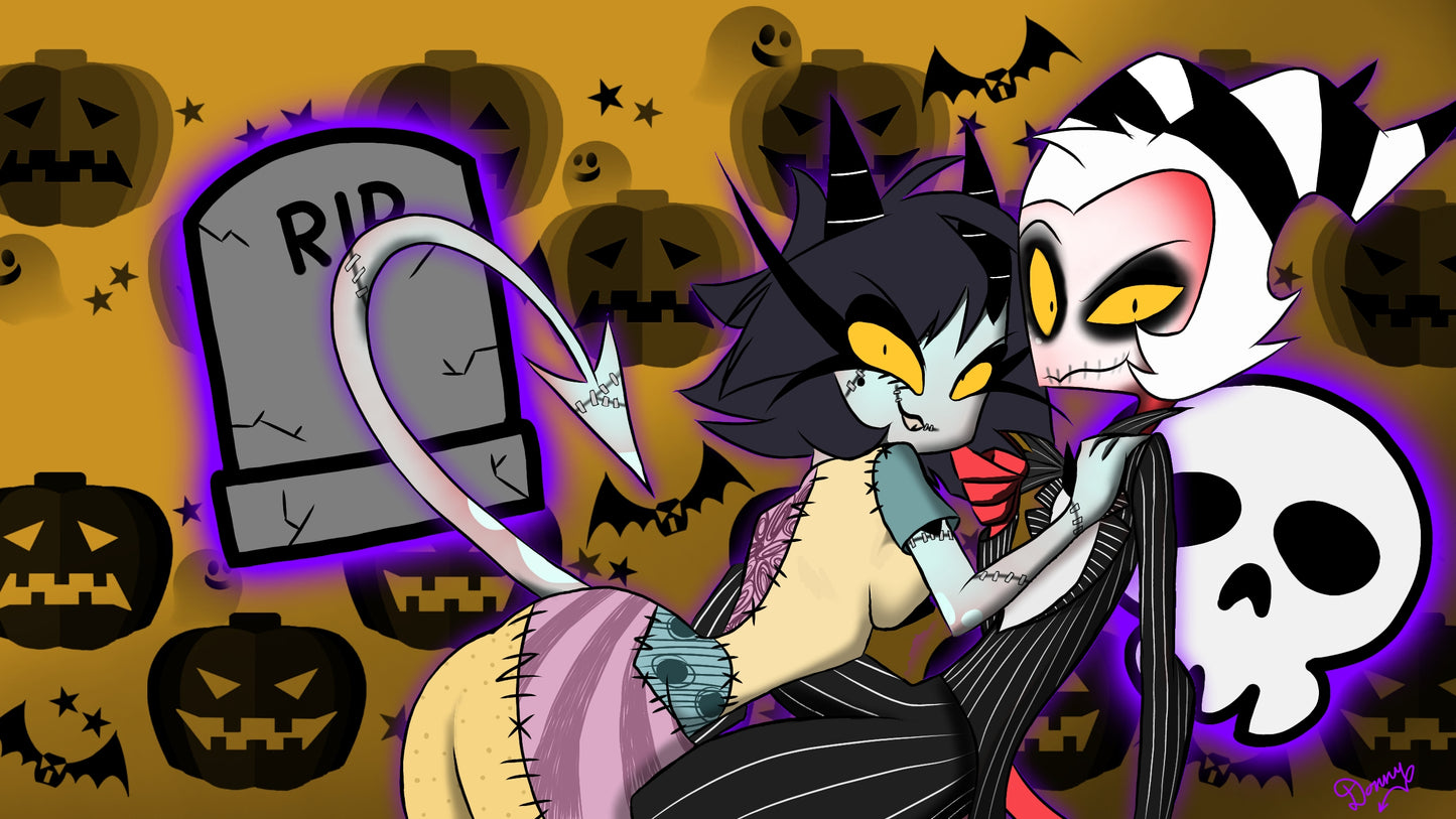 Moxxie & Millie as Jack & Sally Art Print