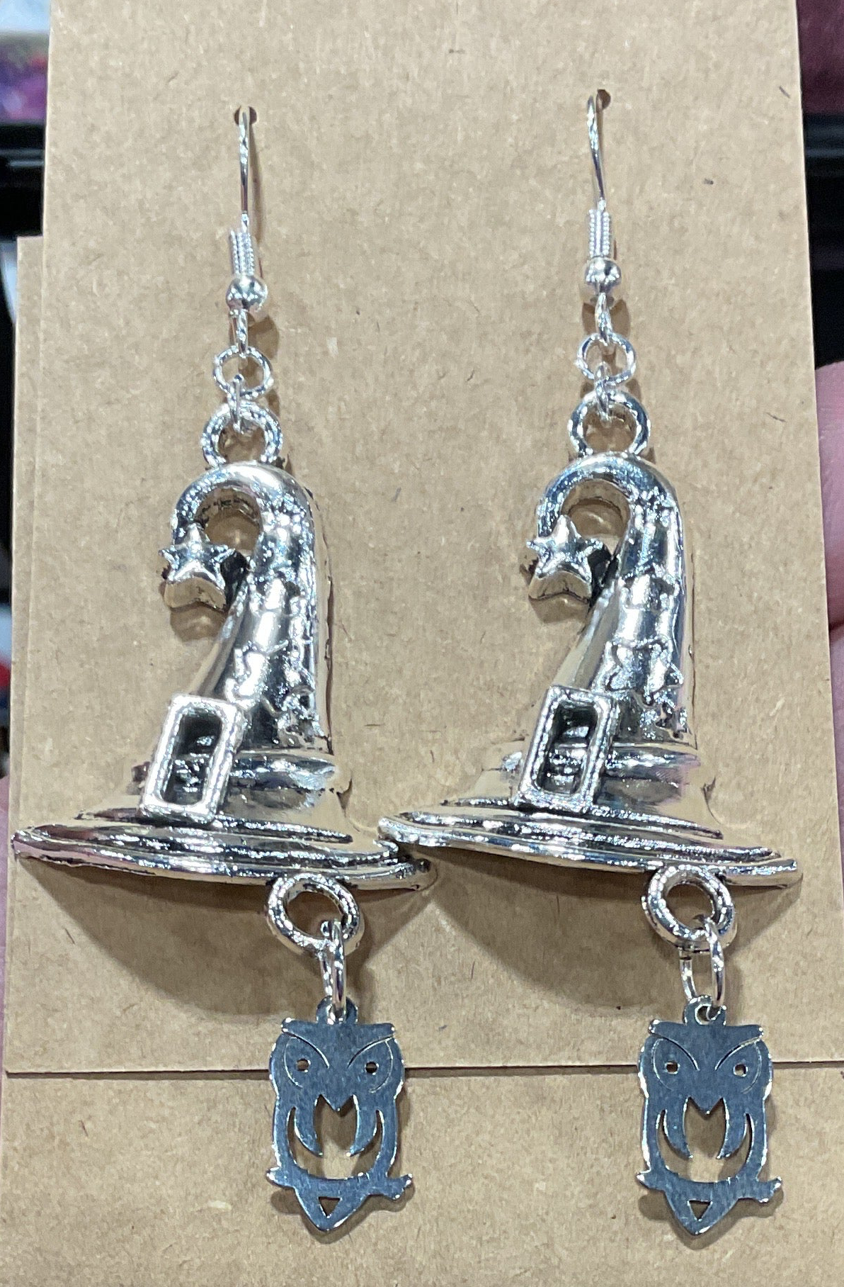 Silver Witch's Hat with Familiar Earrings