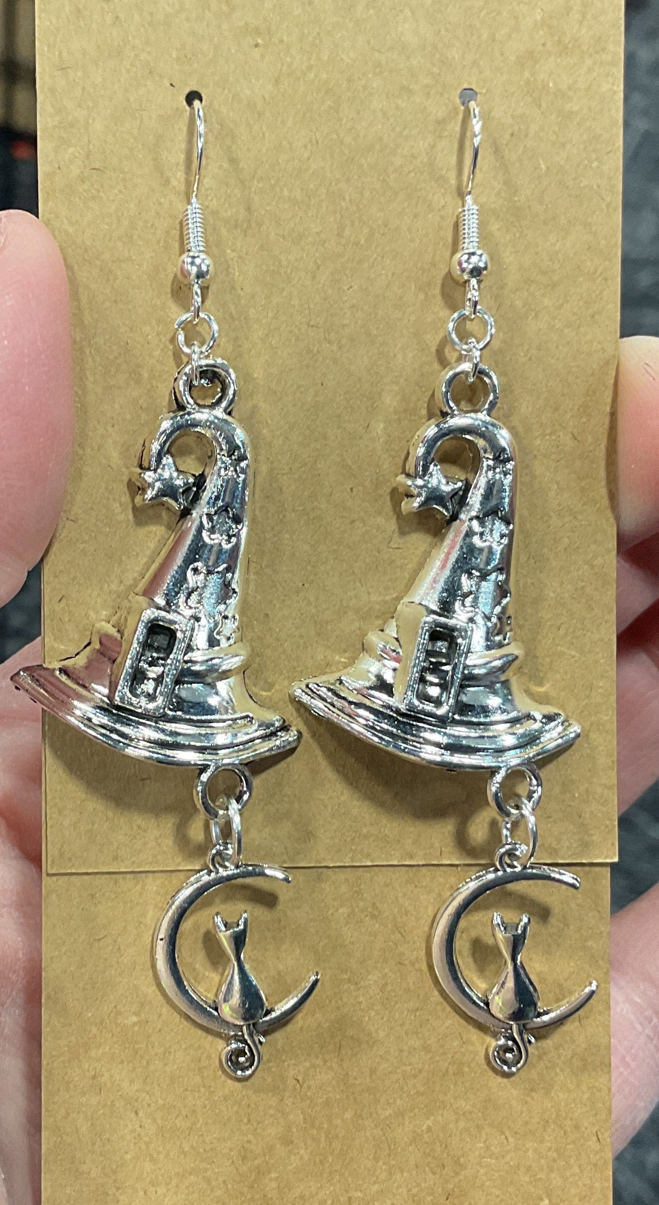 Silver Witch's Hat with Familiar Earrings