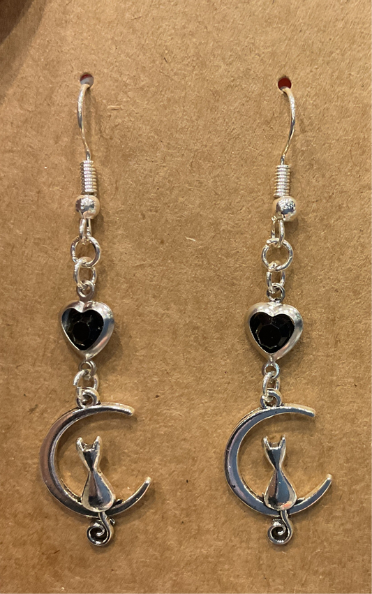 Cat on Moon Earrings