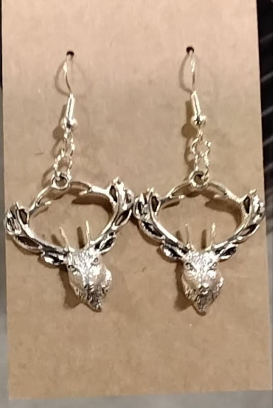 Silver Stag Head Earrings