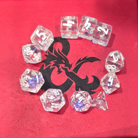 11 piece Galaxy Purple Purryhedral Dice Set
