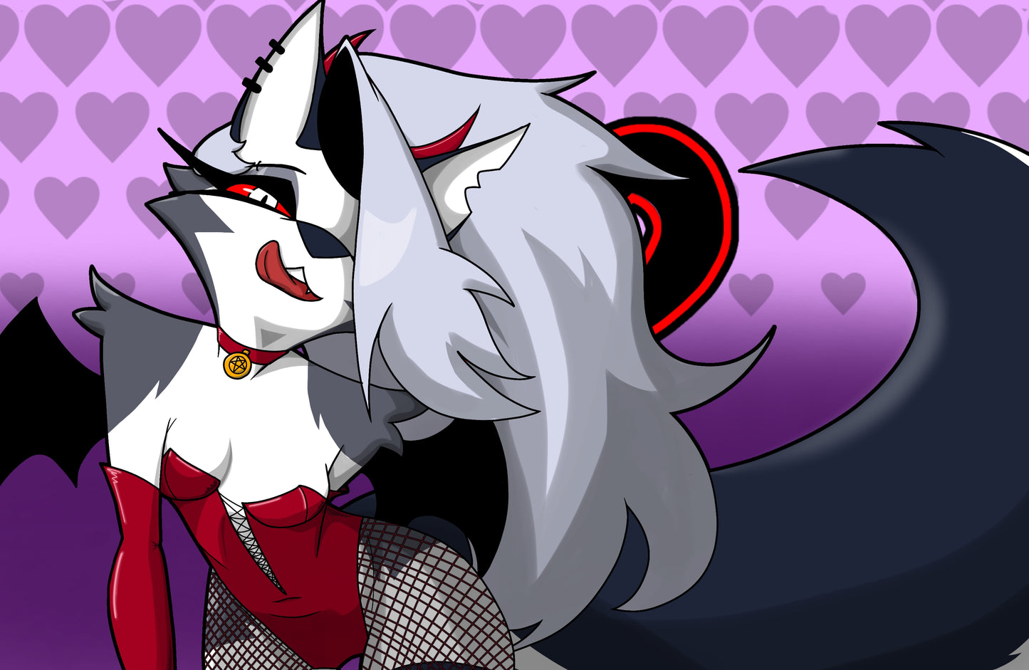 Flirty Loona in Red Dress and Fishnets Art Print