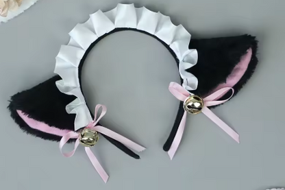 Maid Headband with Cat Ears, Ribbons, and Bells