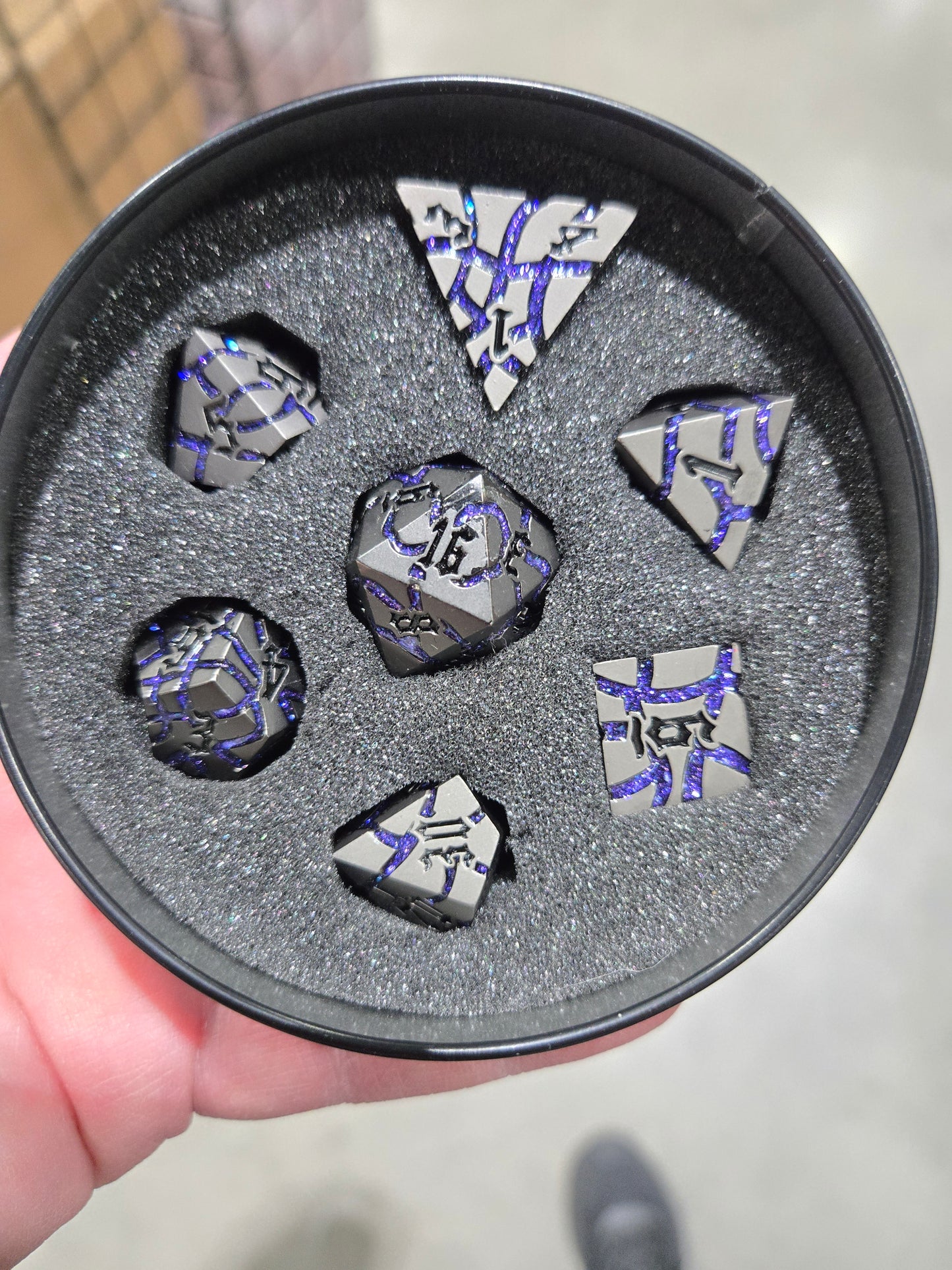 Pearl Gunmetal Finish with Cracked Purple Mica Dice Set