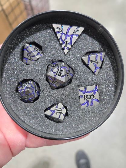Pearl Gunmetal Finish with Cracked Purple Mica Dice Set