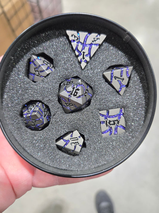 Pearl Gunmetal Finish with Cracked Purple Mica Dice Set