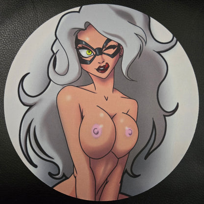 Black Cat NSFW Round Mouse Pad